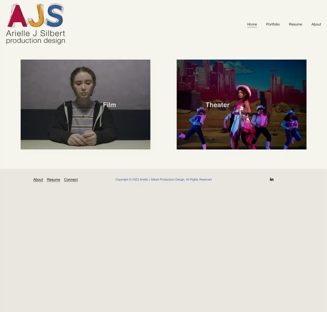 Screenshot preview of the Arielle J Silbert Production Design website homepage